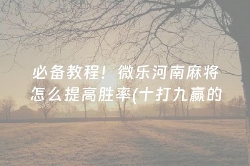 必备教程！微乐河南麻将怎么提高胜率(十打九赢的打法)