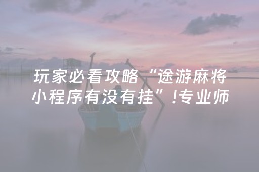 玩家必看攻略“途游麻将小程序有没有挂”!专业师傅带你一起了解（详细教程）-抖音