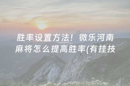 胜率设置方法！微乐河南麻将怎么提高胜率(有挂技巧辅助器)