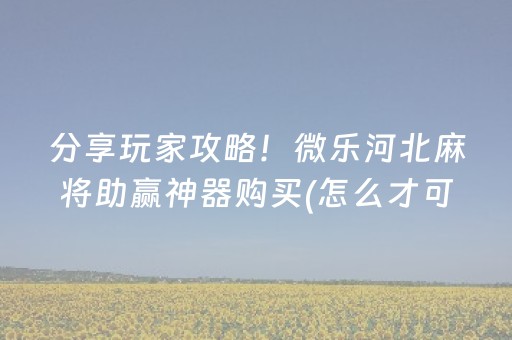 分享玩家攻略！微乐河北麻将助赢神器购买(怎么才可以赢)