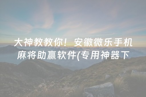 大神教教你！安徽微乐手机麻将助赢软件(专用神器下载)