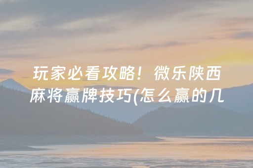 玩家必看攻略！微乐陕西麻将赢牌技巧(怎么赢的几率大)