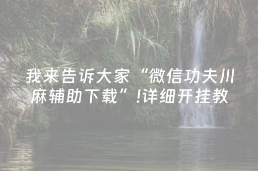 我来告诉大家“微信功夫川麻辅助下载”!详细开挂教程-抖音