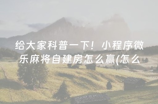 给大家科普一下！小程序微乐麻将自建房怎么赢(怎么提升胜率)