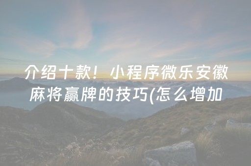 介绍十款！小程序微乐安徽麻将赢牌的技巧(怎么增加胜率)