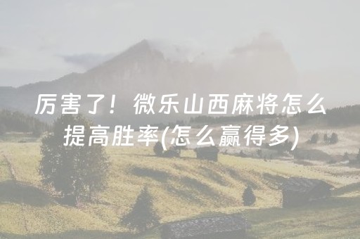 厉害了！微乐山西麻将怎么提高胜率(怎么赢得多)