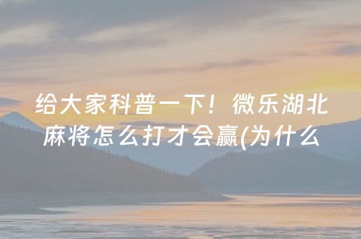 给大家科普一下！微乐湖北麻将怎么打才会赢(为什么总是输)