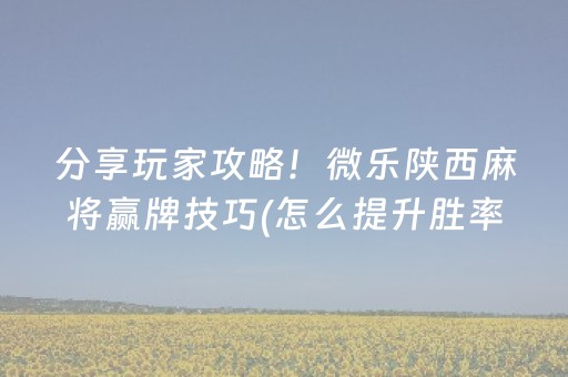 分享玩家攻略！微乐陕西麻将赢牌技巧(怎么提升胜率)