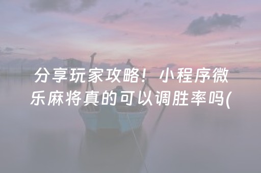 分享玩家攻略！小程序微乐麻将真的可以调胜率吗(怎样才能有好牌)