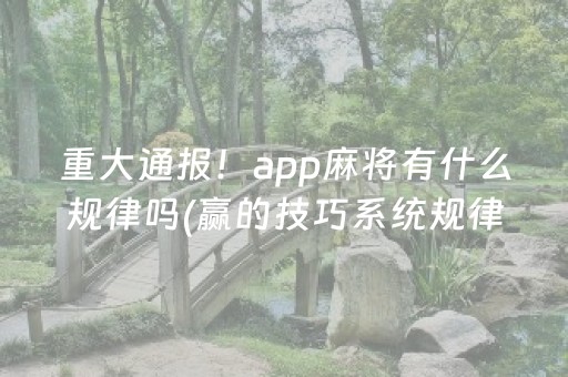 重大通报！app麻将有什么规律吗(赢的技巧系统规律)