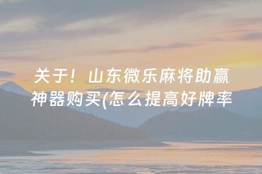 关于！山东微乐麻将助赢神器购买(怎么提高好牌率)