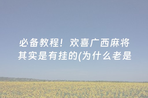 必备教程！欢喜广西麻将其实是有挂的(为什么老是输呢)