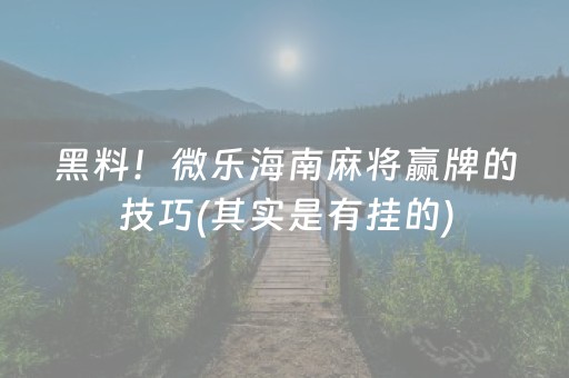 黑料！微乐海南麻将赢牌的技巧(其实是有挂的)