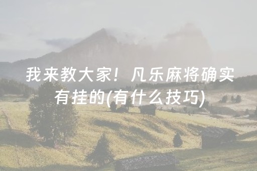 我来教大家！凡乐麻将确实有挂的(有什么技巧)