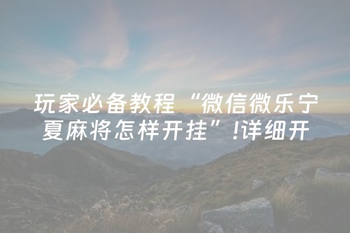 玩家必备教程“微信微乐宁夏麻将怎样开挂”!详细开挂教程-抖音