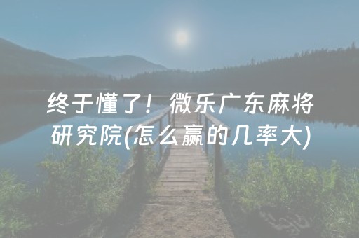 终于懂了！微乐广东麻将研究院(怎么赢的几率大)