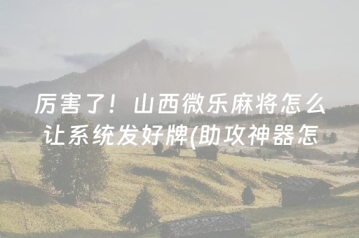 厉害了！山西微乐麻将怎么让系统发好牌(助攻神器怎么才会赢)