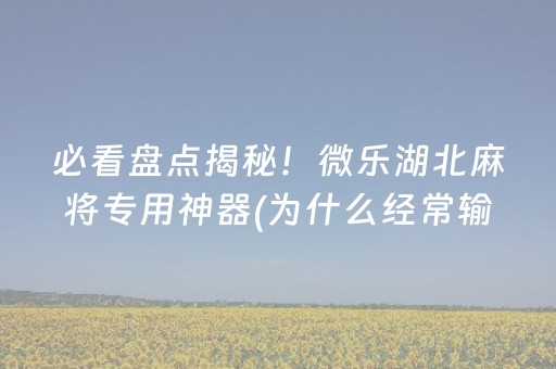 必看盘点揭秘！微乐湖北麻将专用神器(为什么经常输)