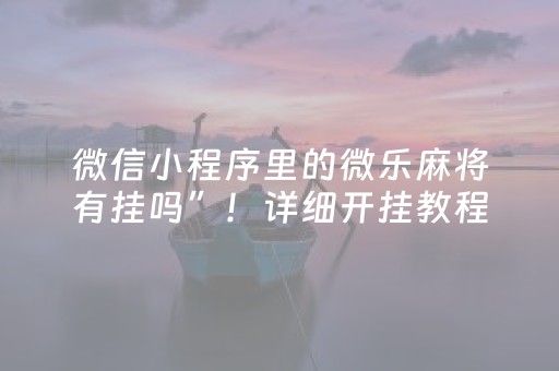 微信小程序里的微乐麻将有挂吗”！详细开挂教程（确实真的有挂)-抖音