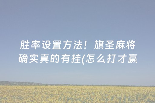 胜率设置方法！旗圣麻将确实真的有挂(怎么打才赢)