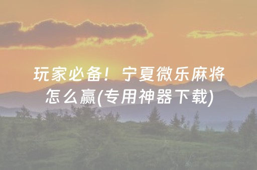 玩家必备！宁夏微乐麻将怎么赢(专用神器下载)