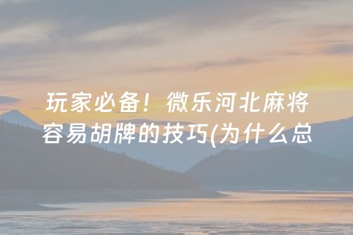 玩家必备！微乐河北麻将容易胡牌的技巧(为什么总是输)