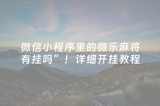 微信小程序里的微乐麻将有挂吗”！详细开挂教程（确实真的有挂)-抖音