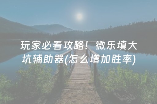 玩家必看攻略！微乐填大坑辅助器(怎么增加胜率)