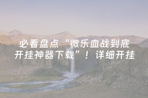 必看盘点“微乐血战到底开挂神器下载”！详细开挂教程（确实真的有挂)-抖音