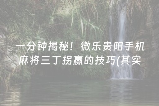 一分钟揭秘！微乐贵阳手机麻将三丁拐赢的技巧(其实是有挂确实有挂)