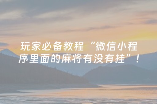 玩家必备教程“微信小程序里面的麻将有没有挂”!详细开挂教程-抖音