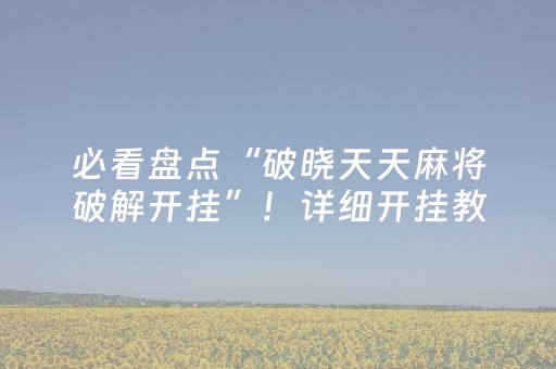 必看盘点“破晓天天麻将破解开挂”！详细开挂教程（确实真的有挂)-抖音