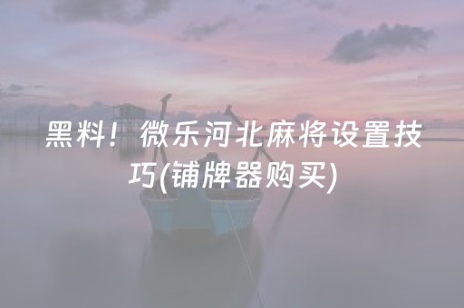 黑料！微乐河北麻将设置技巧(铺牌器购买)