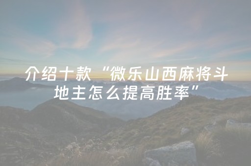 介绍十款“微乐山西麻将斗地主怎么提高胜率”（充会员胜率高)