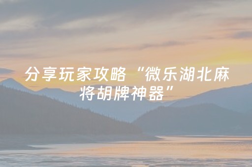 分享玩家攻略“微乐湖北麻将胡牌神器”（如何让系统发好牌)