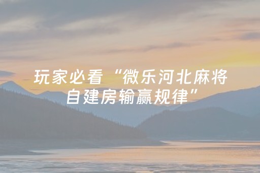 玩家必看“微乐河北麻将自建房输赢规律”（必赢神器)