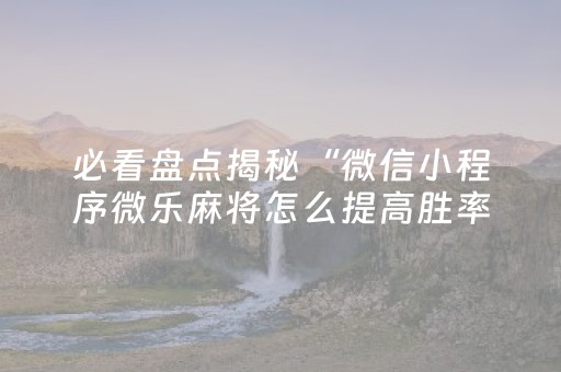 必看盘点揭秘“微信小程序微乐麻将怎么提高胜率”（辅助器通用版)