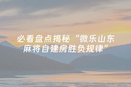 必看盘点揭秘“微乐山东麻将自建房胜负规律”（开挂神器下载)