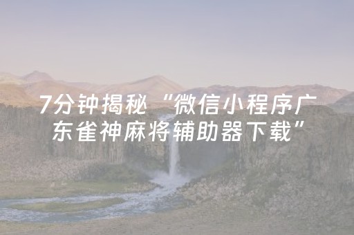 7分钟揭秘“微信小程序广东雀神麻将辅助器下载”（输赢跟id号有关系吗)