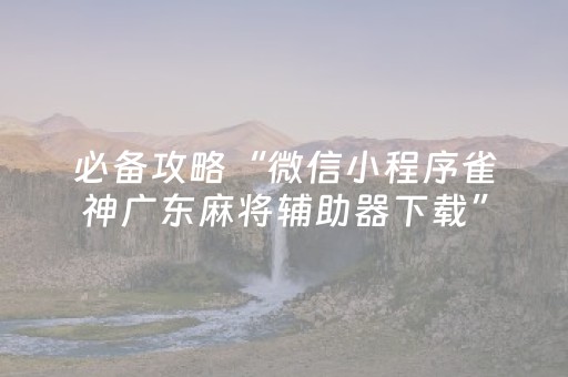 必备攻略“微信小程序雀神广东麻将辅助器下载”（外辅工具)