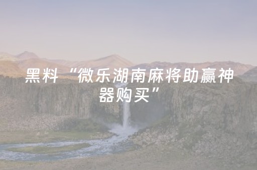 黑料“微乐湖南麻将助赢神器购买”（攻略插件)