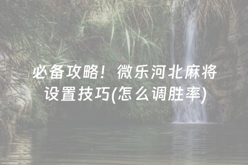 必备攻略！微乐河北麻将设置技巧(怎么调胜率)