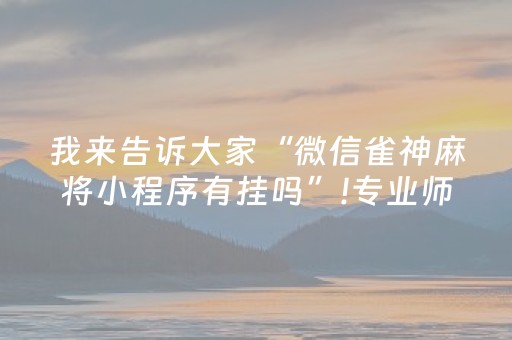 我来告诉大家“微信雀神麻将小程序有挂吗”!专业师傅带你一起了解（详细教程）-抖音