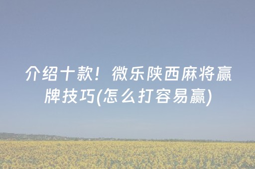 介绍十款！微乐陕西麻将赢牌技巧(怎么打容易赢)