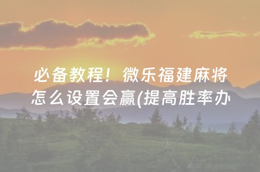 必备教程！微乐福建麻将怎么设置会赢(提高胜率办法)