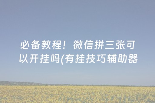 必备教程！微信拼三张可以开挂吗(有挂技巧辅助器)