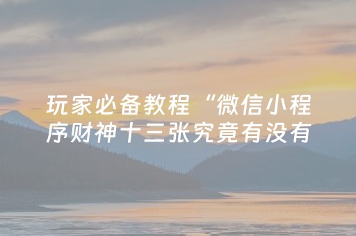 玩家必备教程“微信小程序财神十三张究竟有没有挂”（AI辅助胡牌规则)