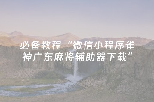 必备教程“微信小程序雀神广东麻将辅助器下载”（助赢神器购买)