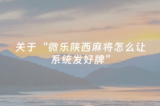 关于“微乐陕西麻将怎么让系统发好牌”（辅助器下载)