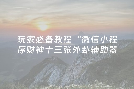 玩家必备教程“微信小程序财神十三张外卦辅助器”（提高胜率技巧)